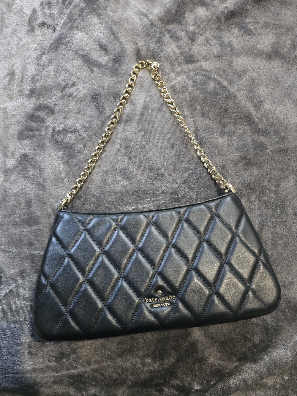 kate spade Quilted Black Leather Shoulder Bag with Gold Chain